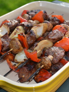 Platter of Teriyaki Steak Kabobs