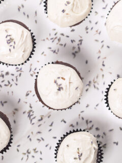 Chocolate Cupcakes with Lavender Goat Cheese Frosting Image