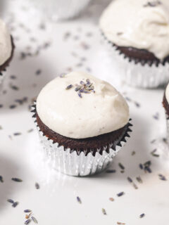 Chocolate Cupcakes with Lavender Goat Cheese Frosting Photo