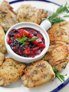 Pan Roasted Chicken with Peach Blueberry Sauce Picture