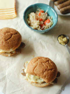 Sauerkraut Topped Brat Burgers Image