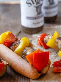 Bratwurst and Bell Pepper Skewers Photo
