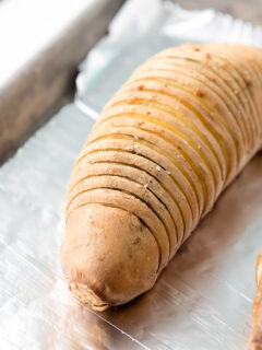Hasselback Sweet Potatoes with Creamed Chipotle Turkey Image