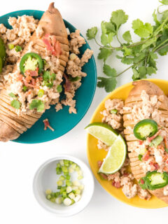 Hasselback Sweet Potatoes with Creamed Chipotle Turkey Photo