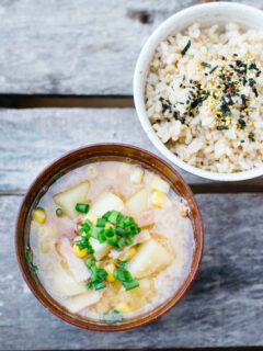 Potato Corn Miso Soup with Bacon Image