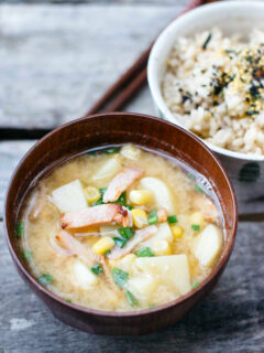 Potato Corn Miso Soup with Bacon Pic