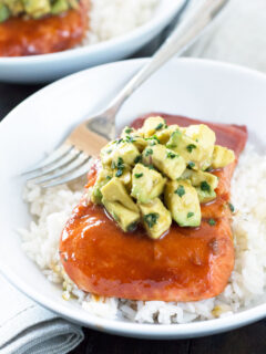 Sriracha Glazed Salmon with Asian Avocado Salsa Pic