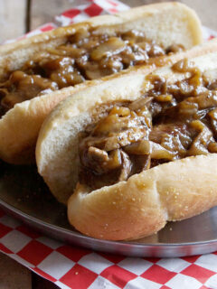 Beer Brats with Mushrooms and Onions Photo