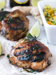 Spicy Ginger Grilled Chicken Thighs with Mango Avocado Salsa Image
