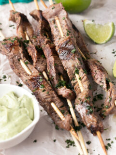 Cilantro Lime Grilled Beef Skewers with Jalape&ntilde;o Avocado Dipping Sauce Picture