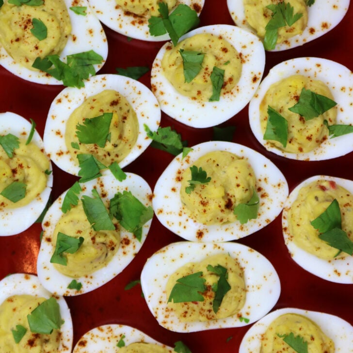 Deviled Eggs with Yellow Lentil Hummus Photo