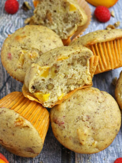Gluten Free Nutty Vegan Peach Raspberry Muffins Pic