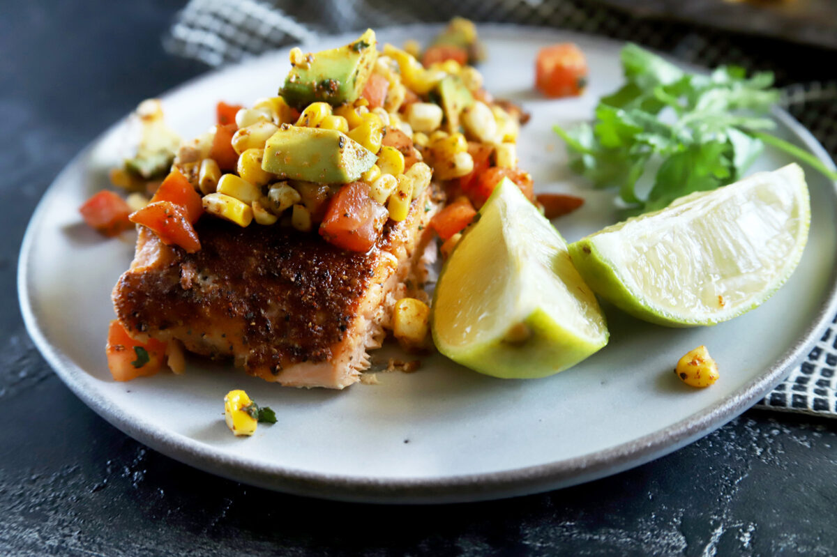 Grilled Salmon with Corn Avocado Salsa Recipe - Food Fanatic