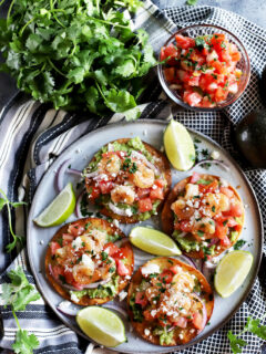Honey Lime Shrimp and Guacamole Tostadas Image