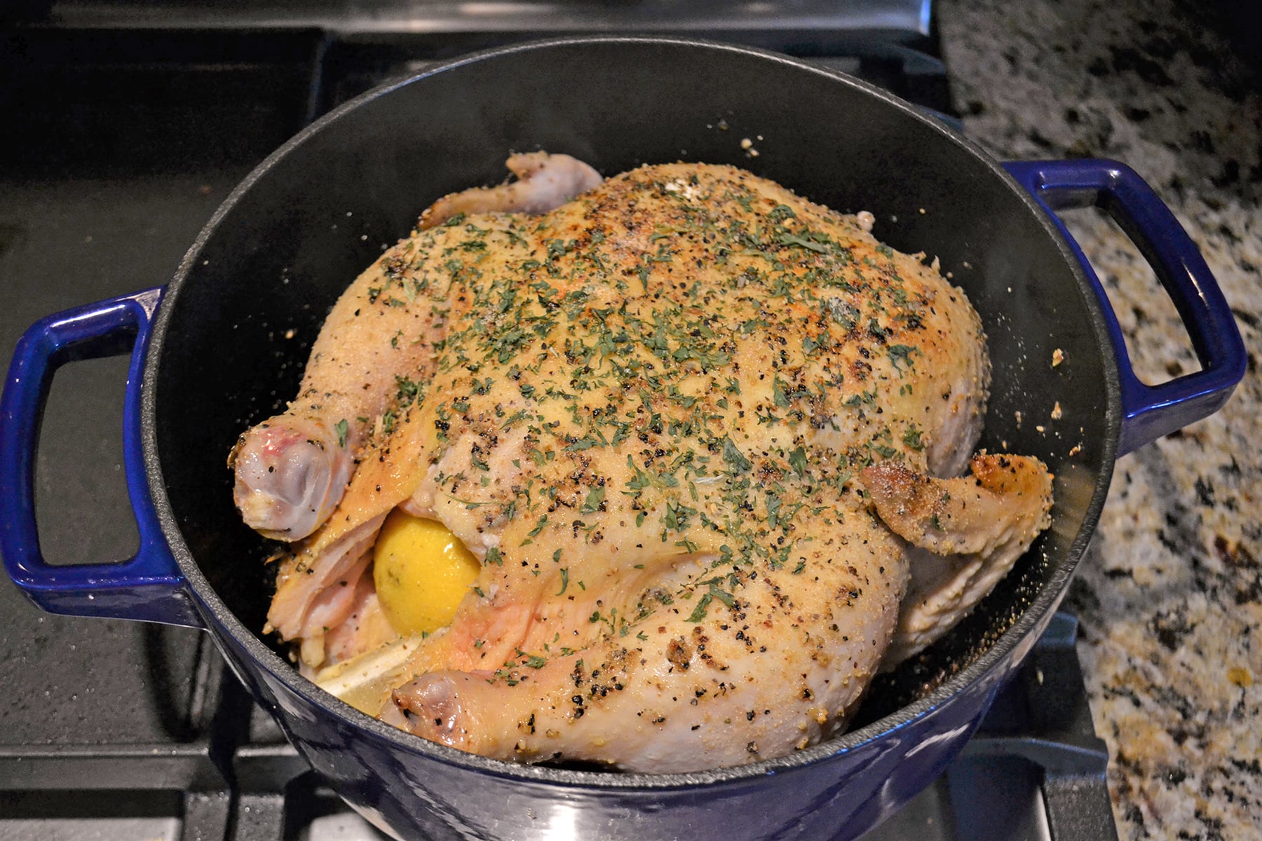 Dutch Oven Roast Chicken with Lemon Recipe - Food Fanatic