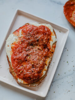 Hailey Bieber's Pizza Toast Recipe Pic