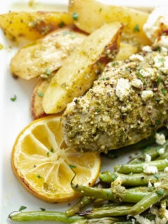 Pesto Chicken Sheet Pan Dinner Recipe with Potatoes Image