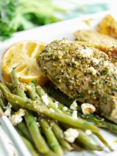 Pesto Chicken Sheet Pan Dinner Recipe with Potatoes Pic