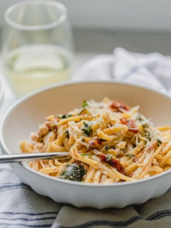 Creamy Sundried Tomato Chicken Linguine with Zucchini Recipe Image